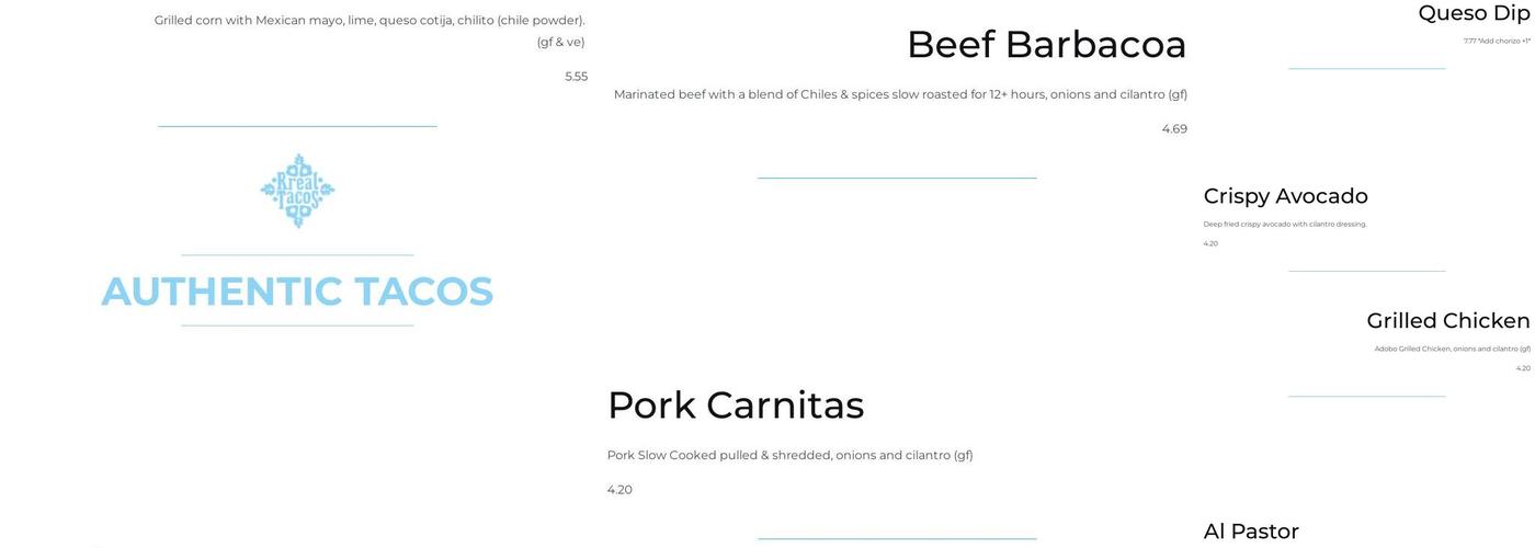 Rreal Tacos - Sandy Springs Menu