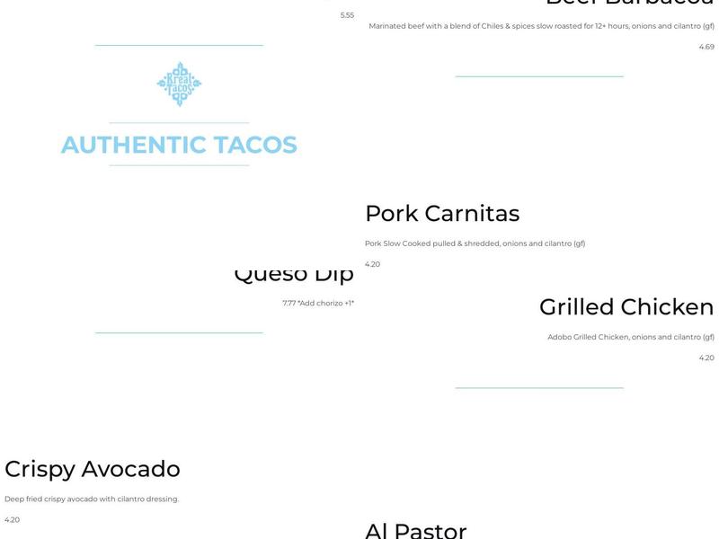 Rreal Tacos - Sandy Springs Menu