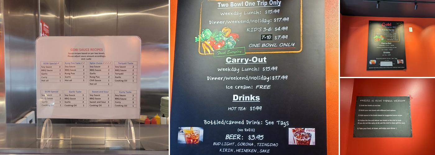 Gobi Mongolian BBQ Menu