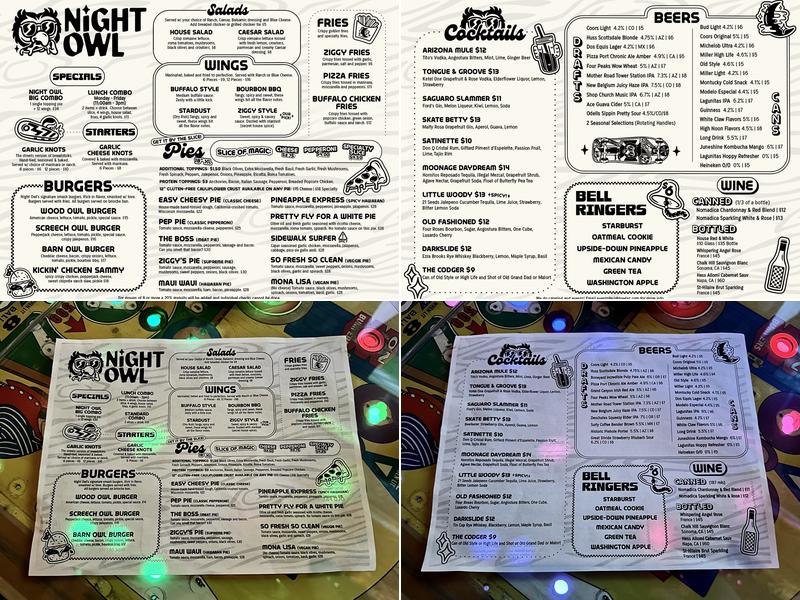 Night Owl Pizza & Drinks Menu
