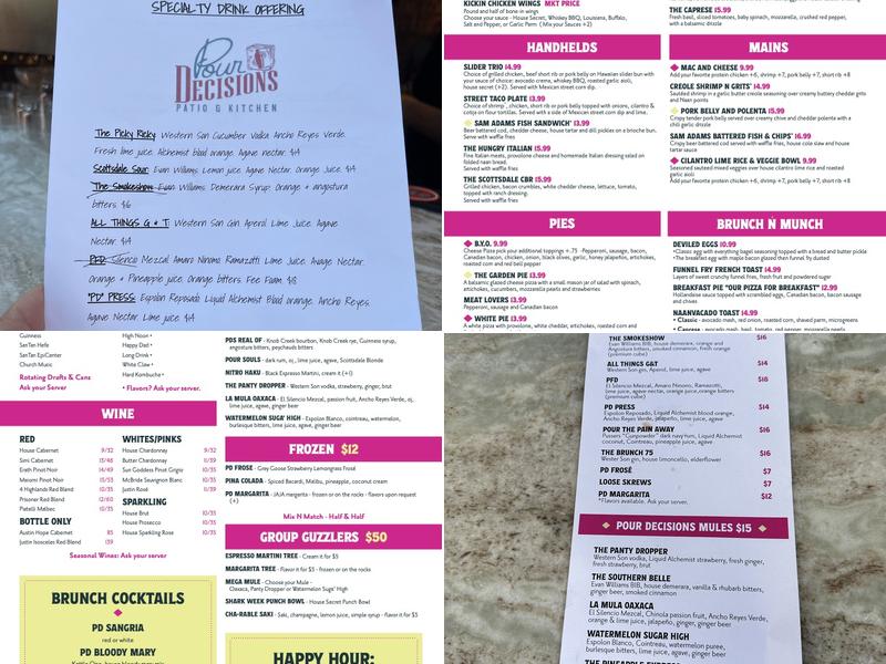 Pour Decisions Patio & Kitchen Menu