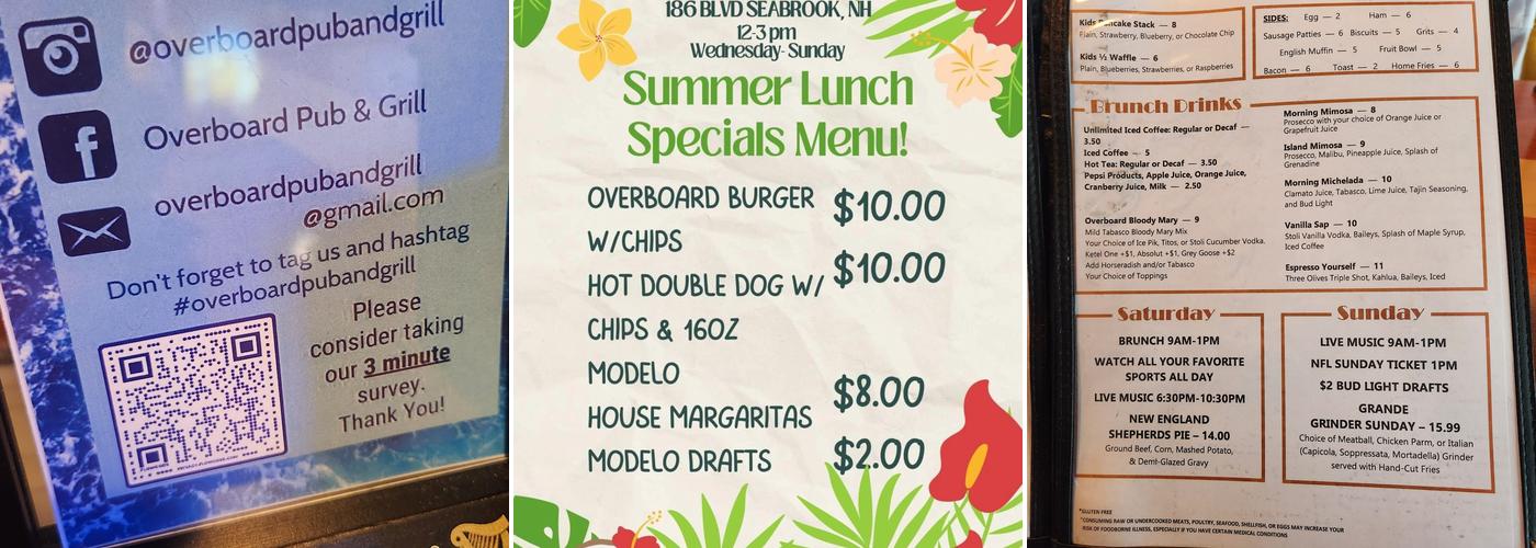 Overboard Pub & Grill Menu