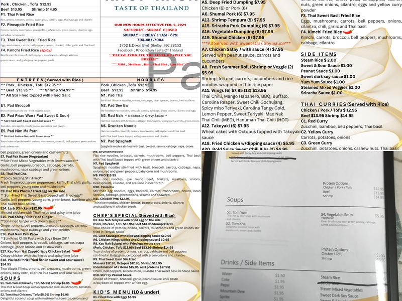 Khop Khun taste of thailand Menu