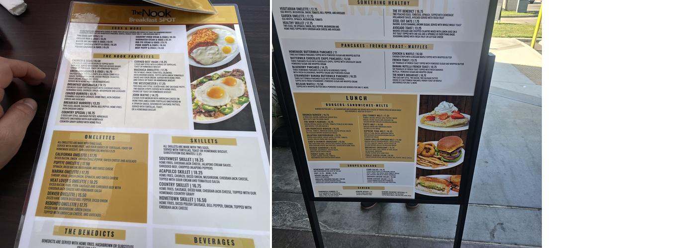 The Nook Breakfast Spot Menu