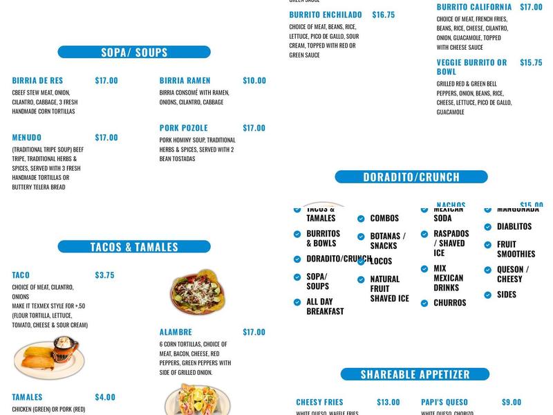 Don Papi Chulo Menu