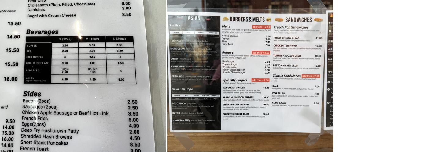 All Star Cafe Menu