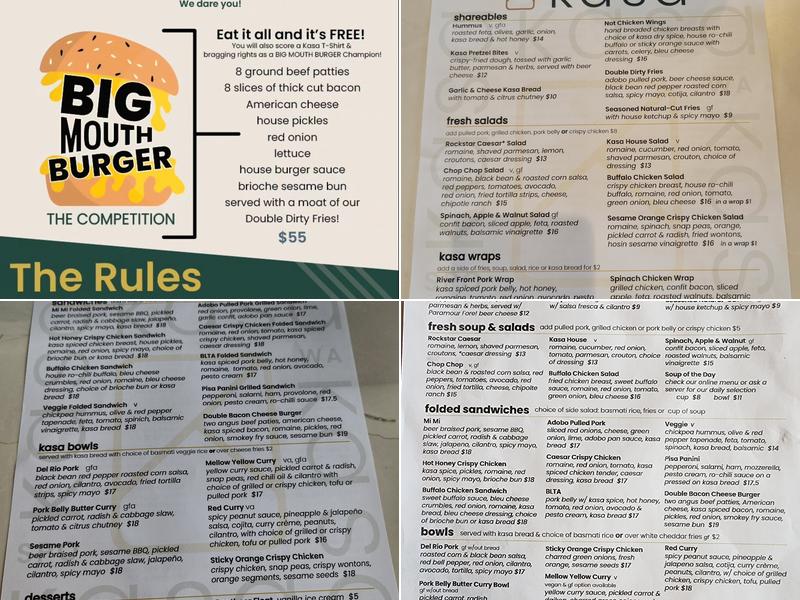 Kasa Restaurant and Taphouse Menu