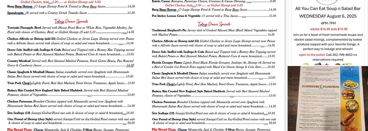 Legends Academy Cafe Menu