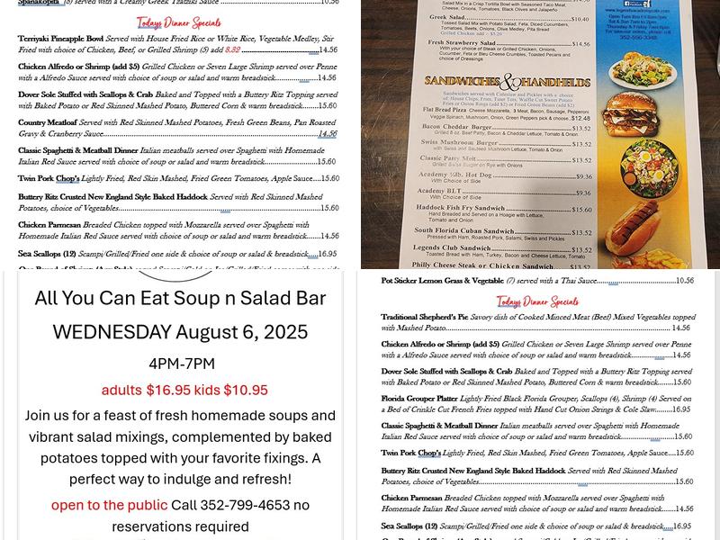 Legends Academy Cafe Menu