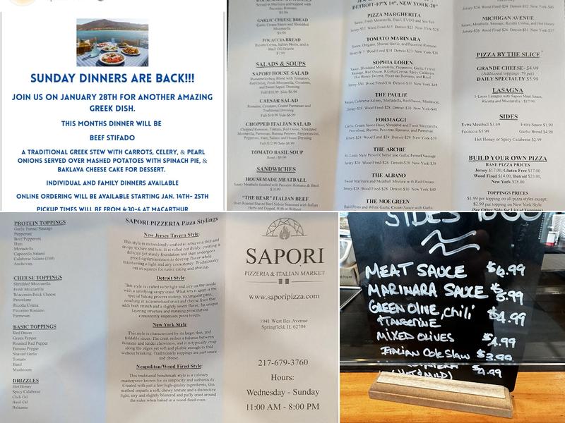 Sapori Pizzeria & Italian Market Menu
