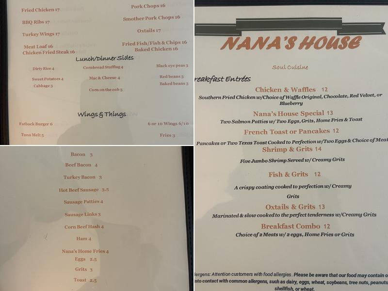 Nana's House Menu