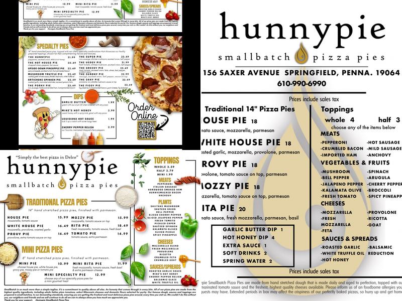 Hunnypie Smallbatch Pizza Pies Menu