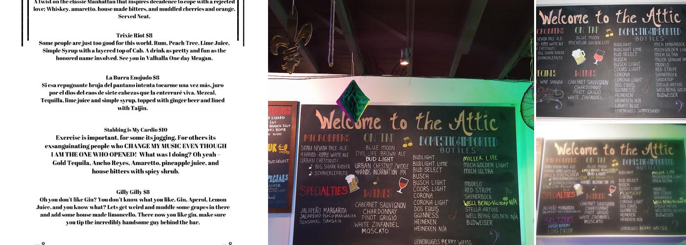 The Attic Music Bar Menu