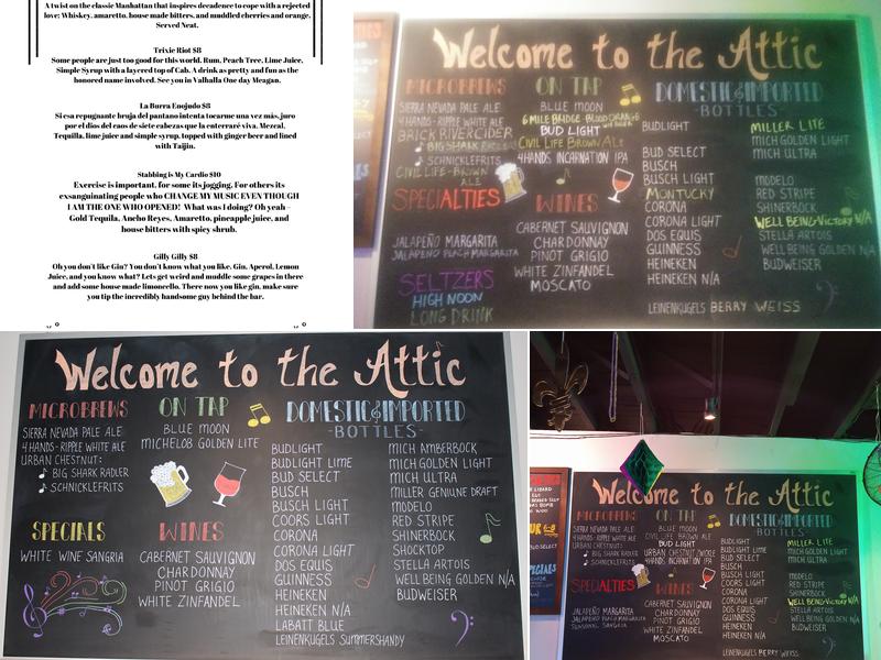 The Attic Music Bar Menu