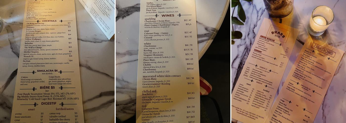 Brass Bar Menu