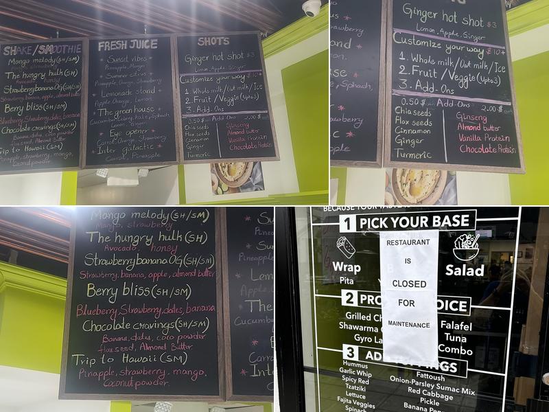 Taj Mediterranean Mezze and Jucie Bar Menu