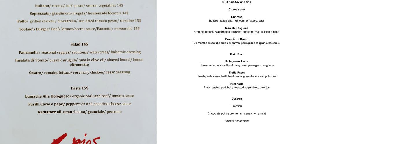 Tootsie's at the Cantor Arts Center Menu