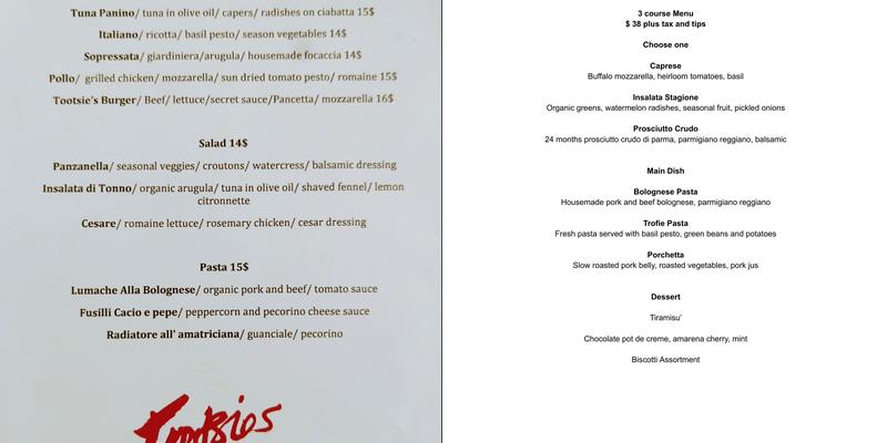 Tootsie's at the Cantor Arts Center Menu
