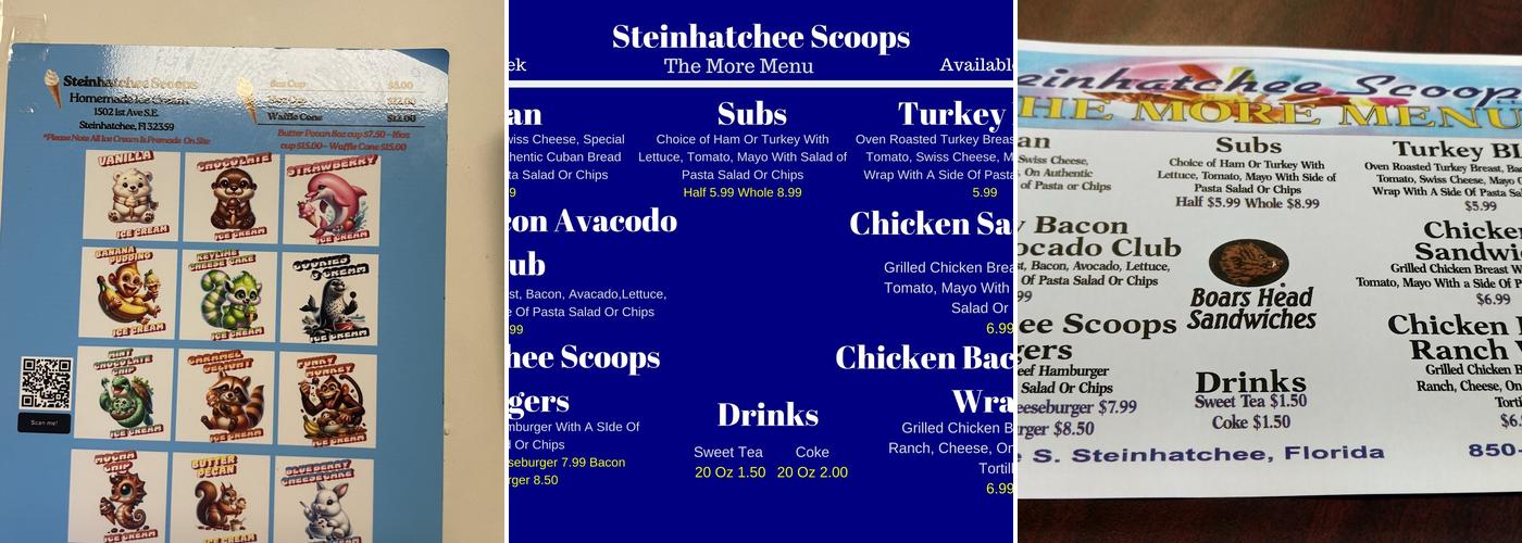 Steinhatchee Scoops Menu