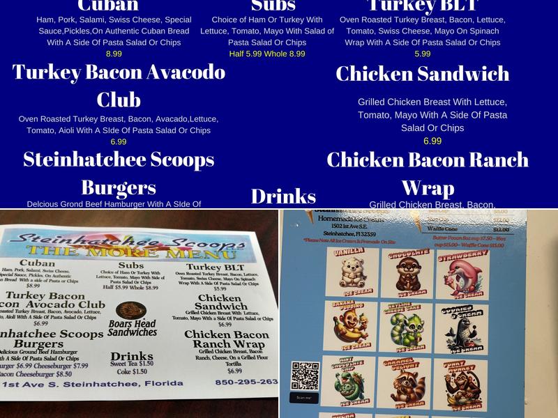 Steinhatchee Scoops Menu