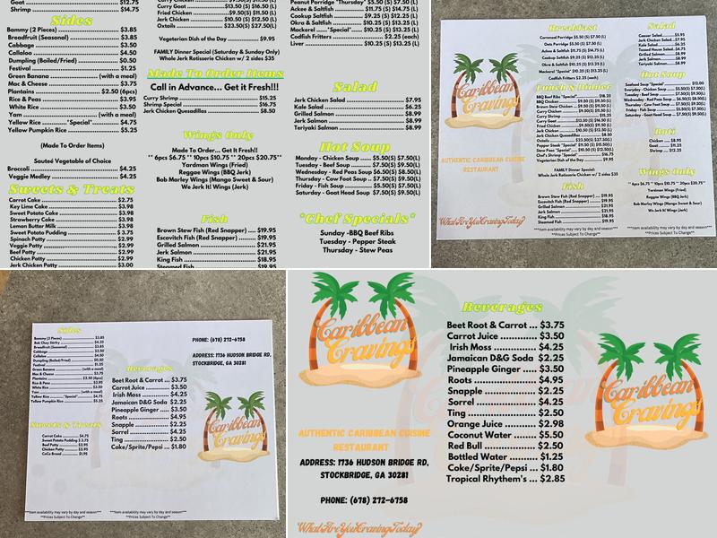 Caribbean Cravings Menu