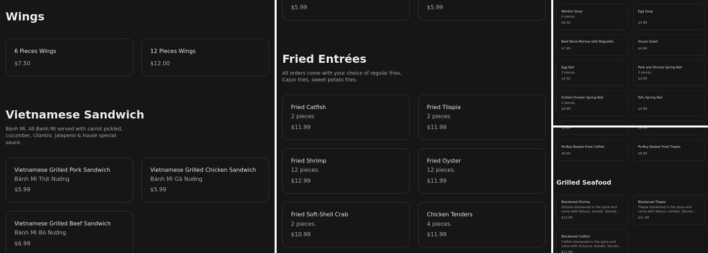 Pho Viet & Seafood Menu