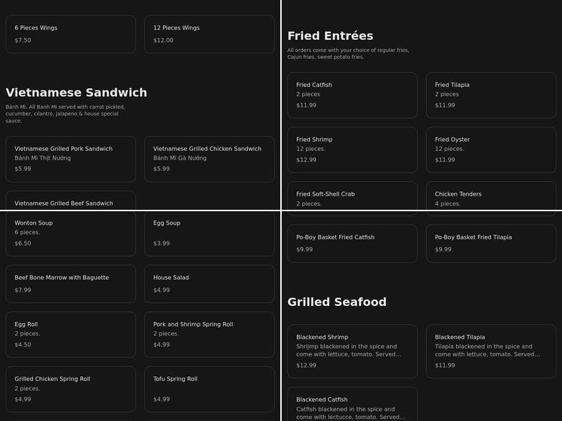 Pho Viet & Seafood Menu