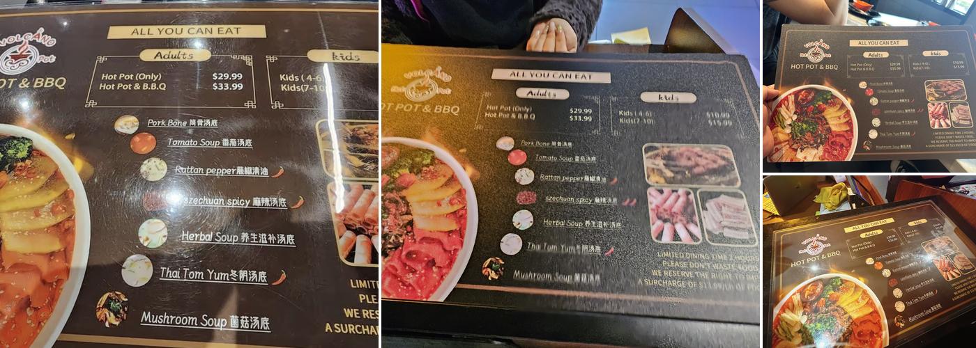 Volcano Hot Pot & BBQ Menu
