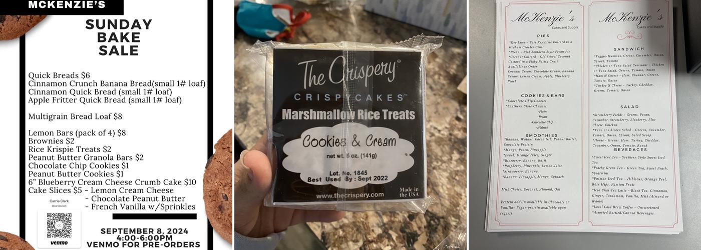 McKenzie’s Cakes &Supplies Menu