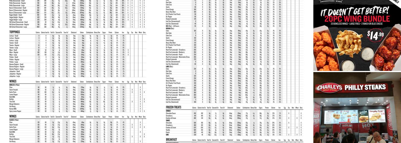 Charleys Cheesesteaks Menu