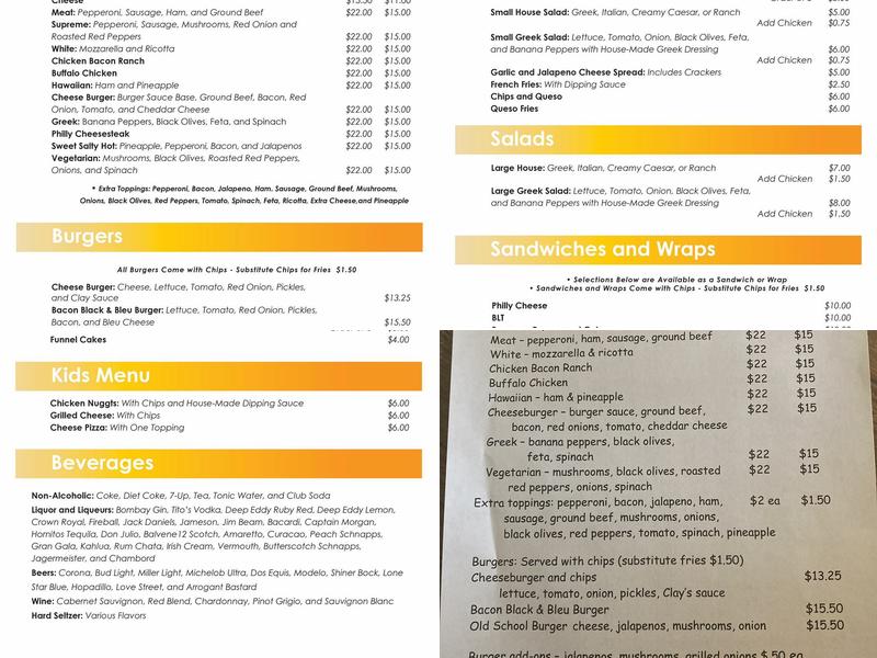 The Sandbar at Sunrise Beach Menu