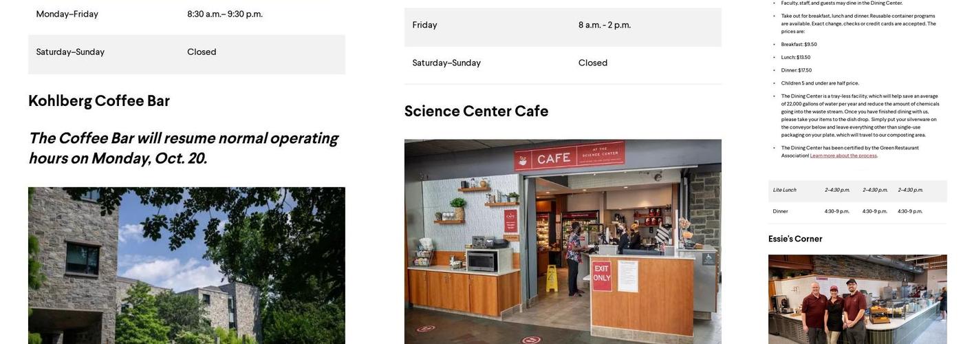 Dining Center Menu