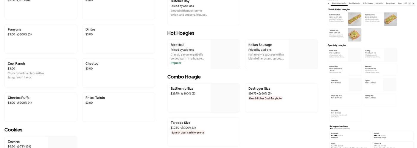 Battleship & Destroyer Sandwiches Menu