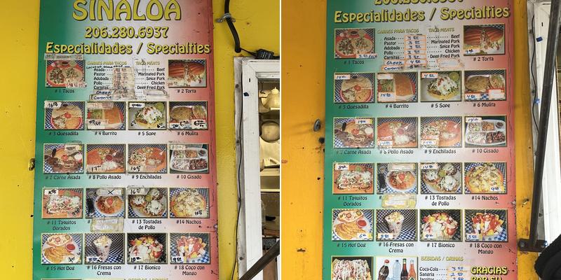 Taco sinaloa Menu
