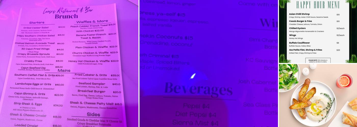 Coasis Resturant Bar & Suites Menu