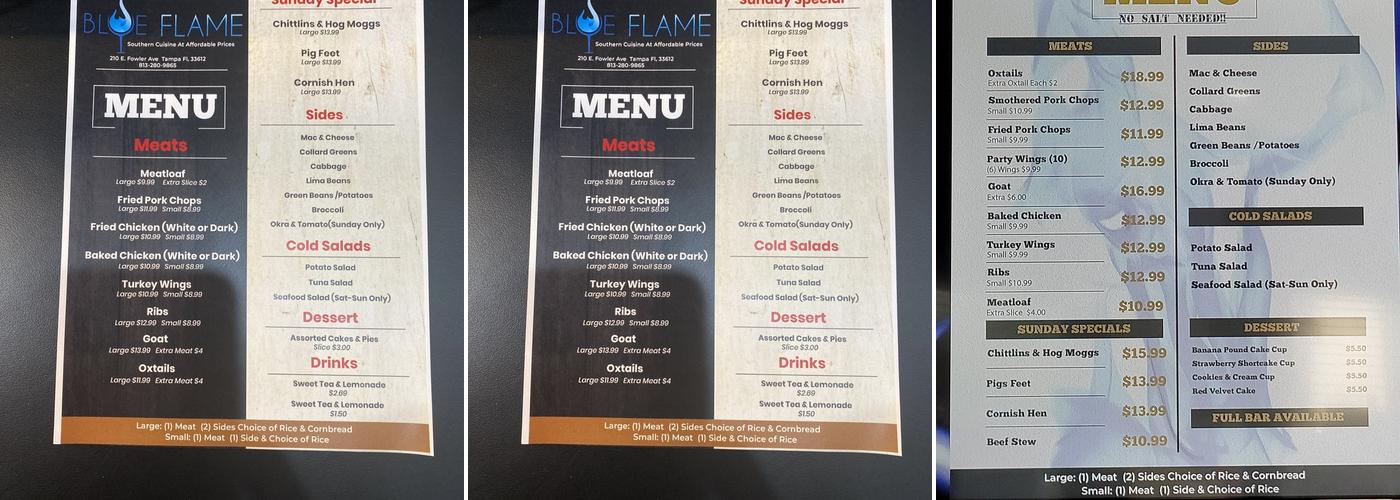 Blue Flame Menu