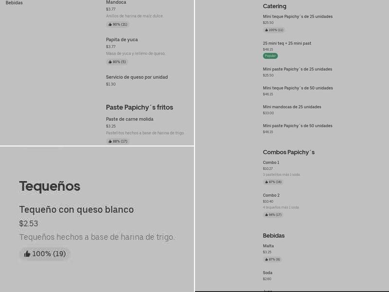 Pastelitos Papichys Menu