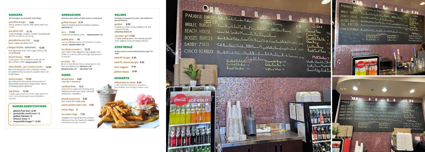 Paradise Valley Burger Menu