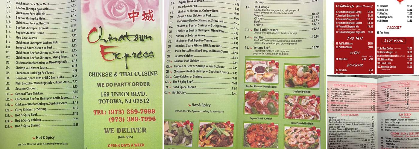 Chinatown Express totowa Menu