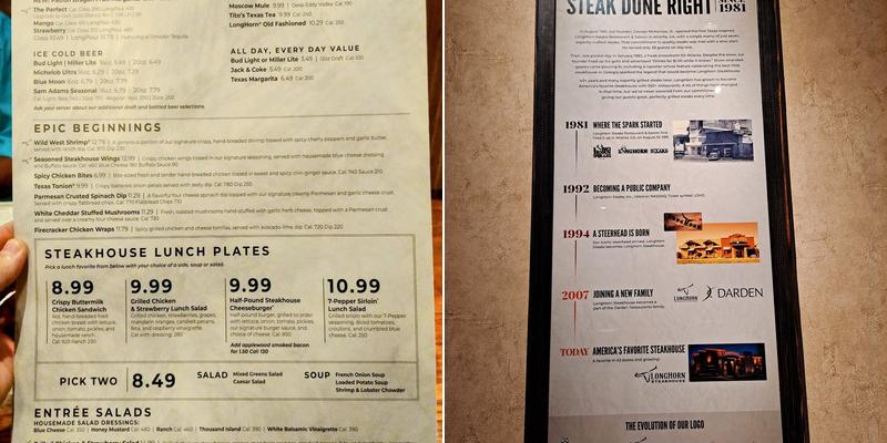 LongHorn Steakhouse Menu