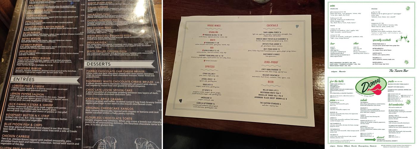 Tavern Bar Menu