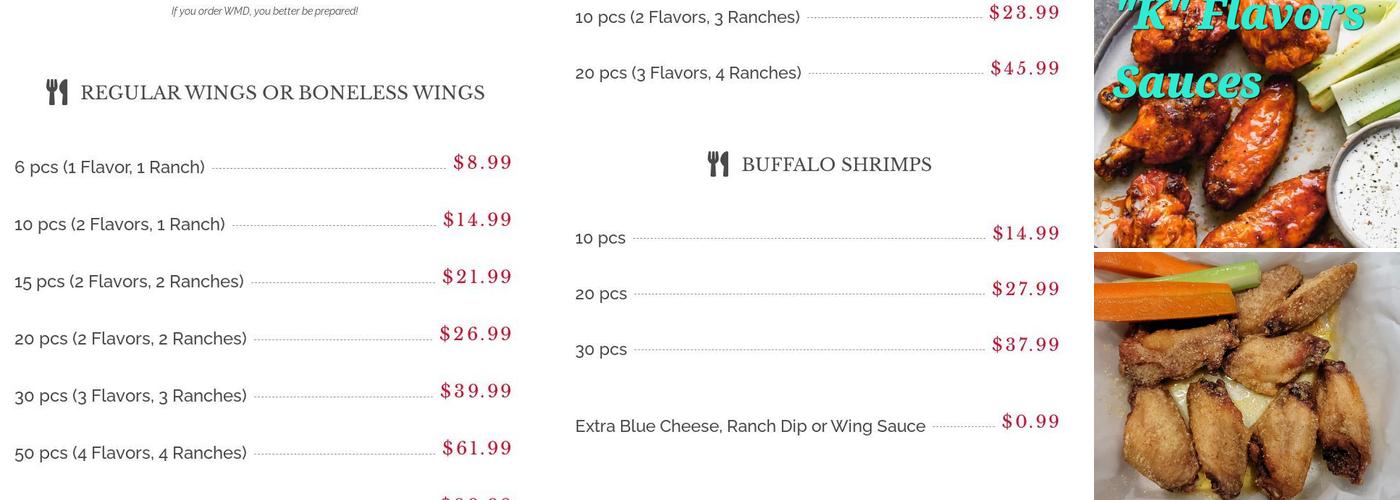 Wing Factory Menu
