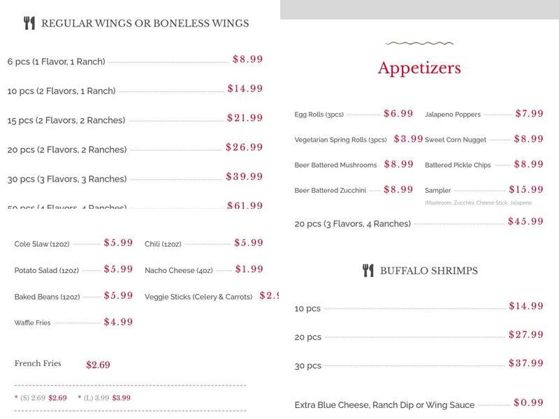 Wing Factory Menu