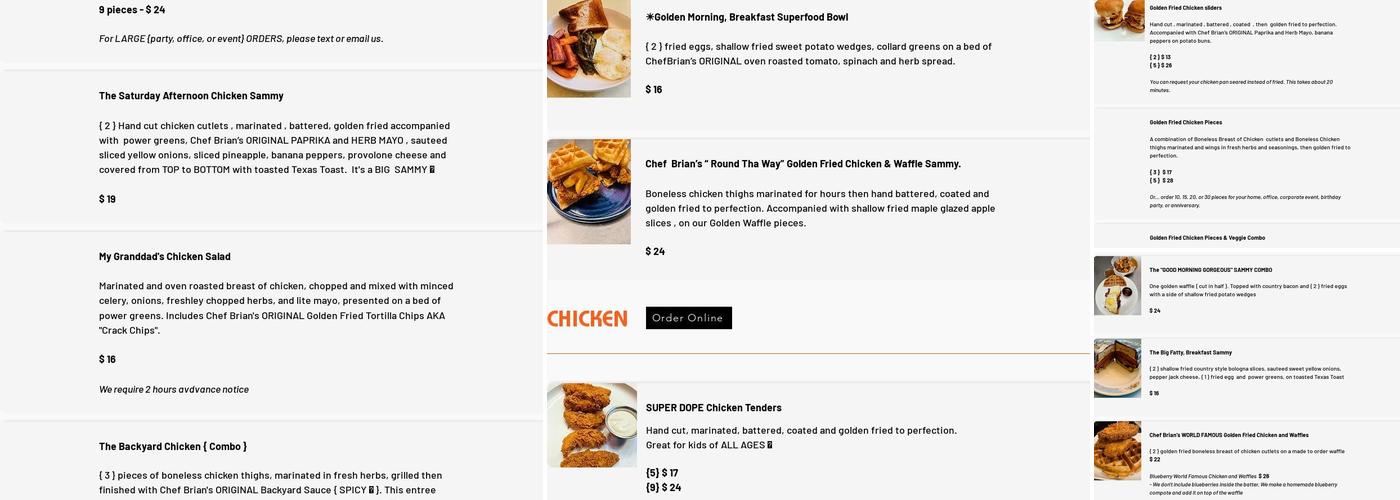 Chef Brian's Comfort Kitchen Menu