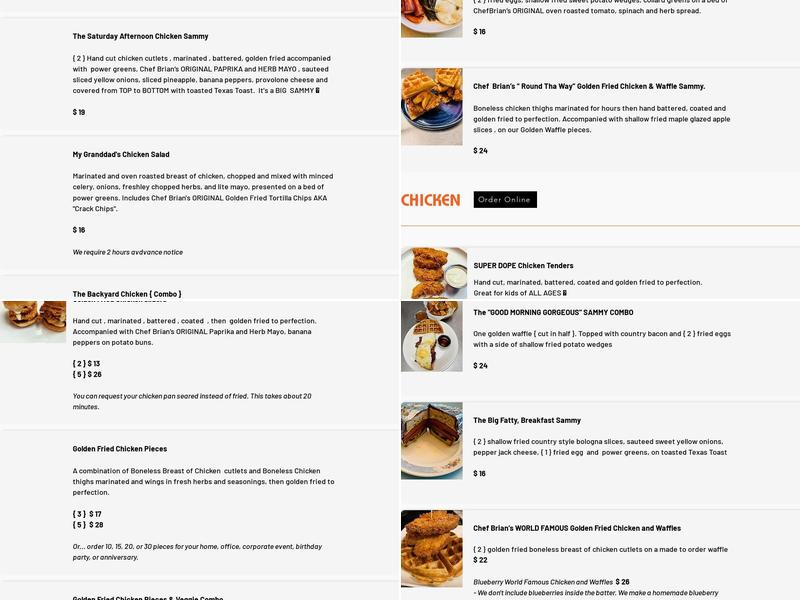 Chef Brian's Comfort Kitchen Menu