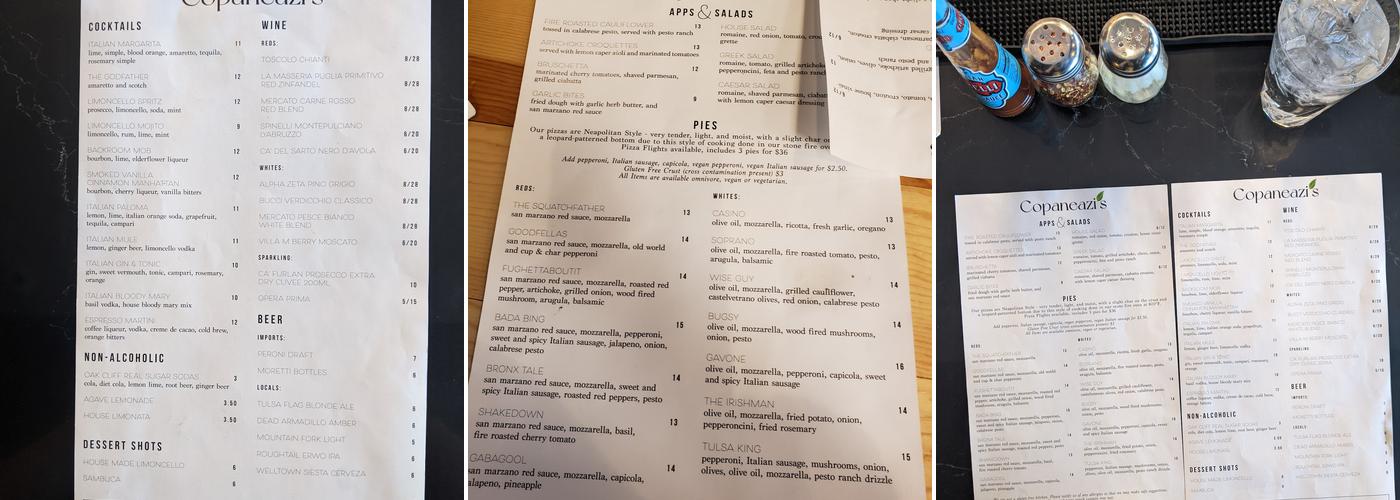 Copaneazi’s Pizzeria Menu