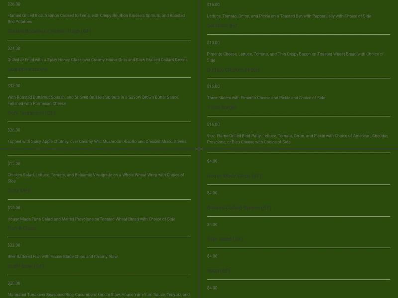 Fairway Tavern Menu