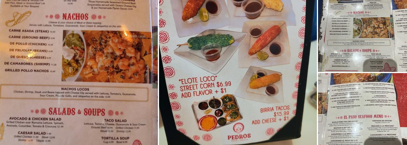 Pedros Tacos & Tequila Menu