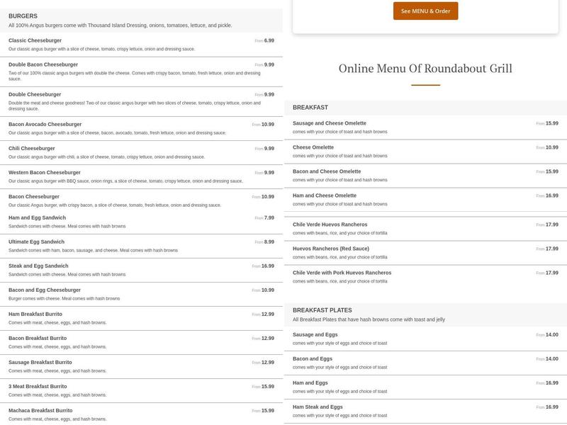 Roundabout Grill Menu