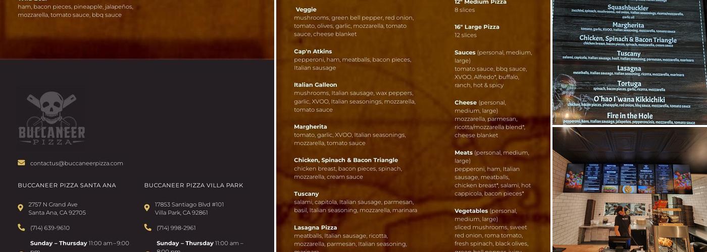 Buccaneer Pizza Menu